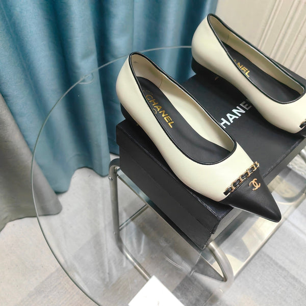 CC Ballet Flats White Chain Lambskin