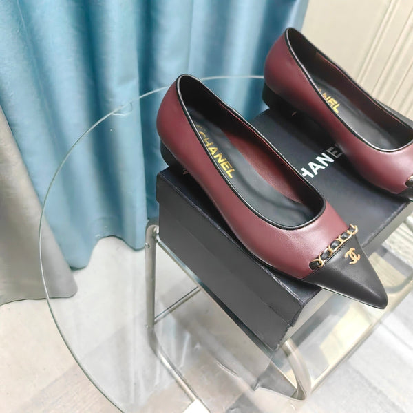 CC Ballet Flats Burgundy Chain Lambskin