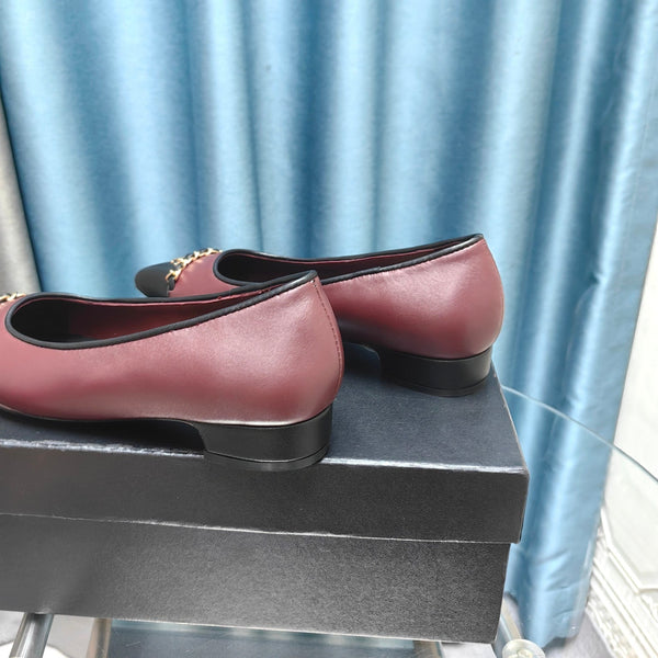 CC Ballet Flats Burgundy Chain Lambskin