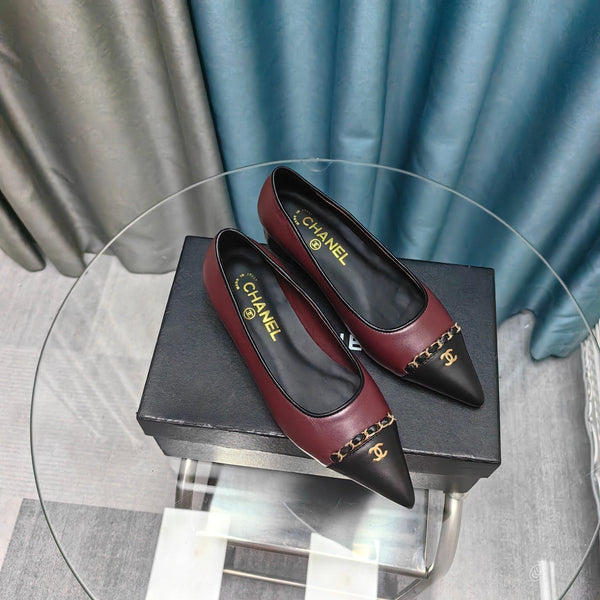 CC Ballet Flats Burgundy Chain Lambskin