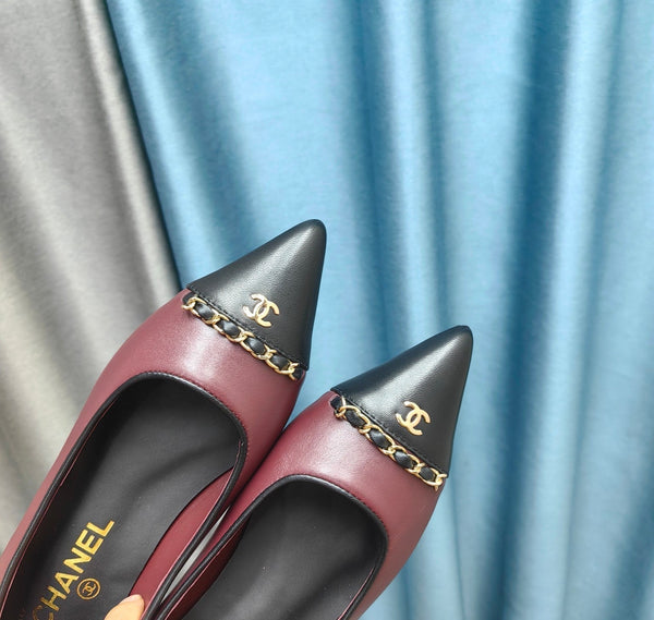 CC Ballet Flats Burgundy Chain Lambskin