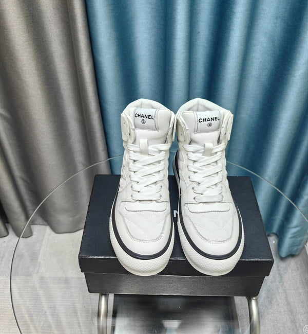 CC High Top Sneaker White Calfskin