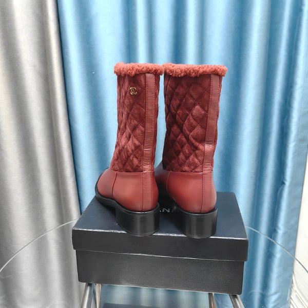 CC Short Boots Burgundy Suede Lining Wool And Lambskin