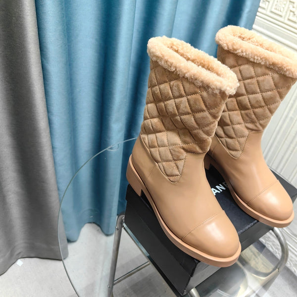 CC Short Boots Beige Suede Lining Wool And Lambskin