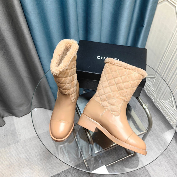 CC Short Boots Beige Suede Lining Wool And Lambskin