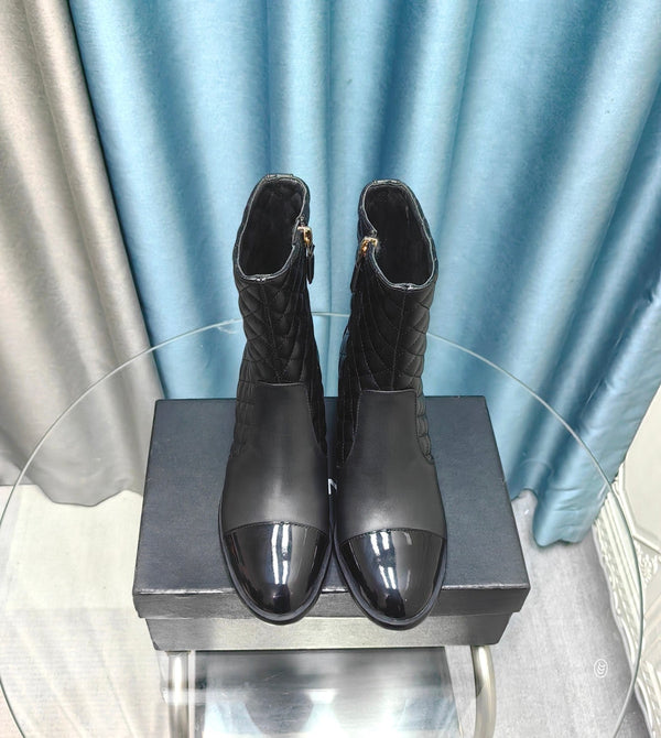 CC Short Boots Black Quilted Calfskin And Lambskin