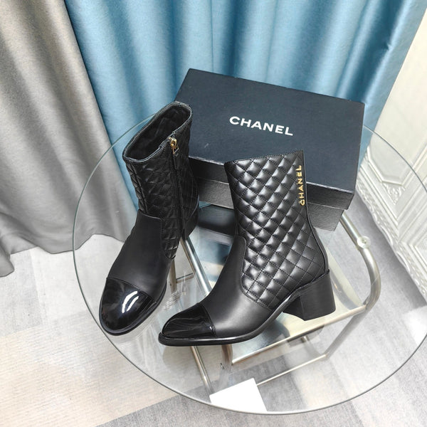 CC Short Boots Black Quilted Calfskin And Lambskin