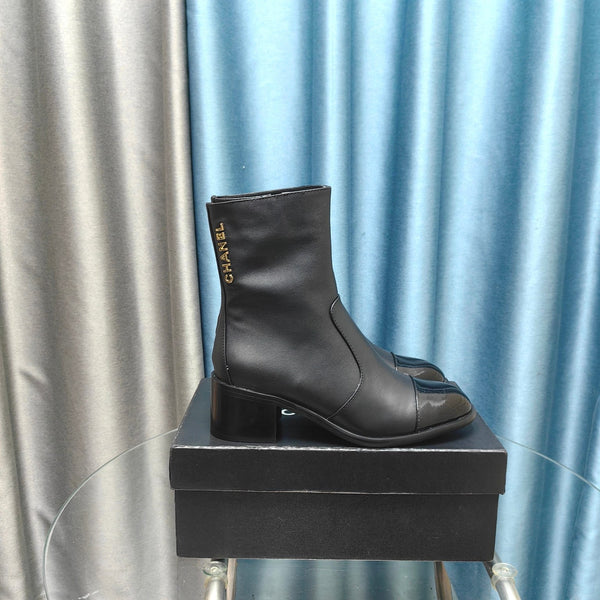 CC Short Boots Black Calfskin And Lambskin