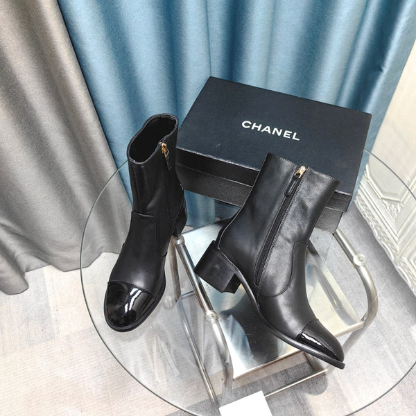CC Short Boots Black Calfskin And Lambskin