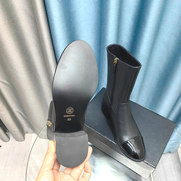 CC Short Boots Black Cowhide And Lambskin