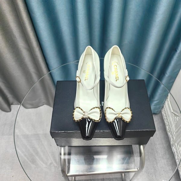 CC High Mary Janes White Bow Lambskin