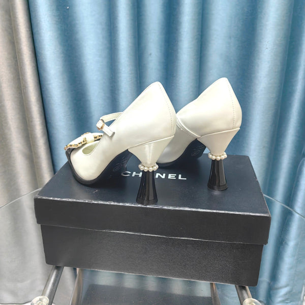 CC High Mary Janes White Bow Lambskin