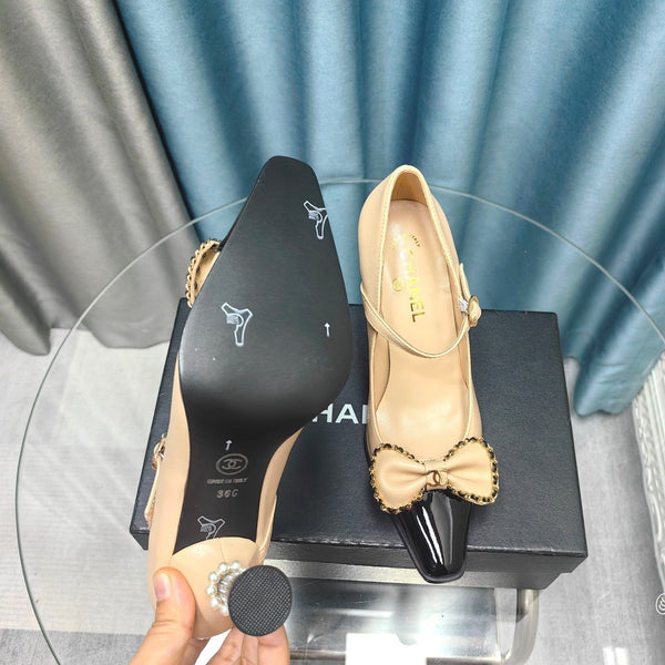 CC High Mary Janes Beige Bow Lambskin