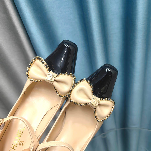 CC High Mary Janes Beige Bow Lambskin