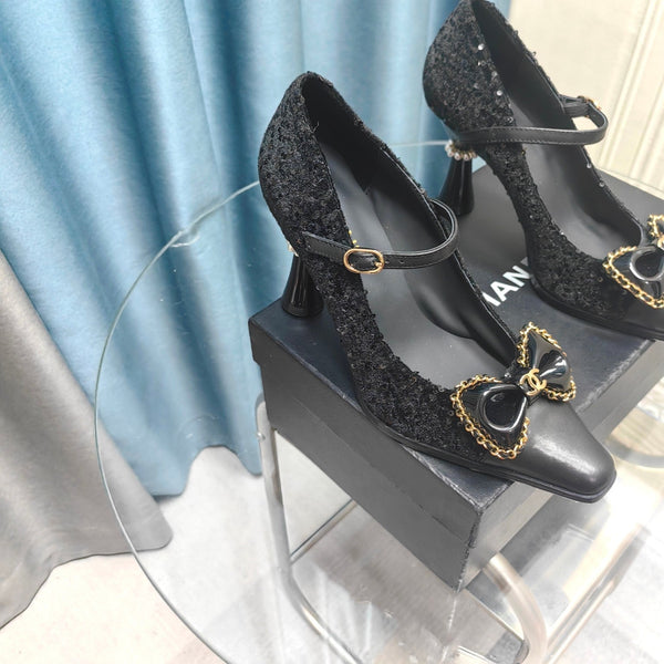 CC High Mary Janes in tessuto con perline nere e pelle di agnello