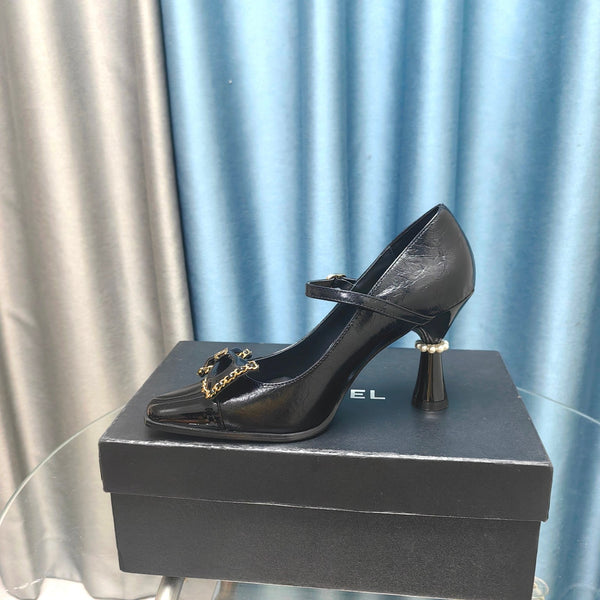 CC High Mary Janes Black Bow Wrinkled Lambskin