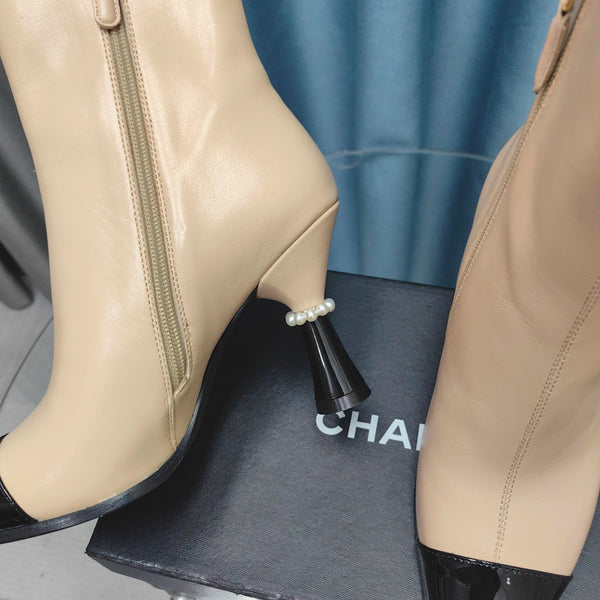 CC Ankle Boots Beige Cowhide And Lambskin