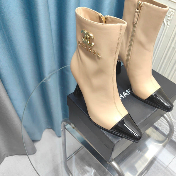 CC Ankle Boots Beige Cowhide And Lambskin