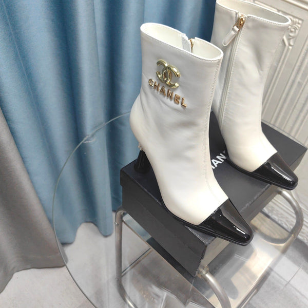 CC Ankle Boots White Cowhide And Lambskin