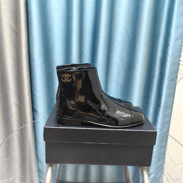 CC Ankle Boots Glossy Black Calfskin