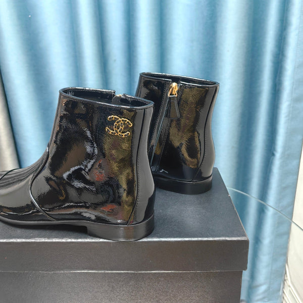 CC Ankle Boots Glossy Black Calfskin