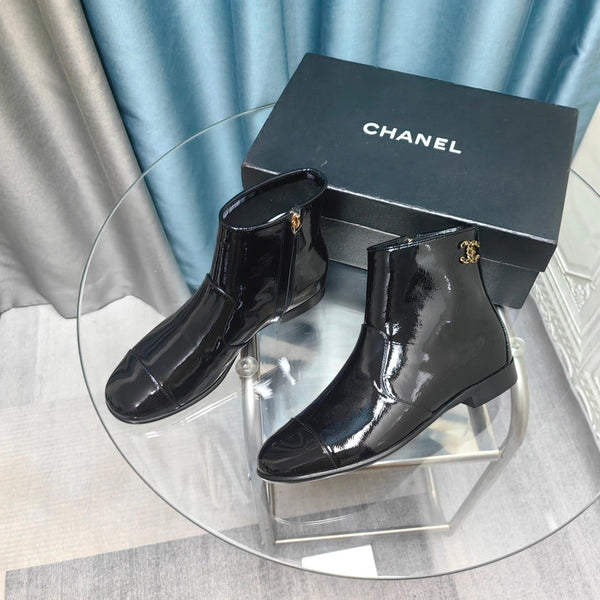 CC Ankle Boots Glossy Black Calfskin