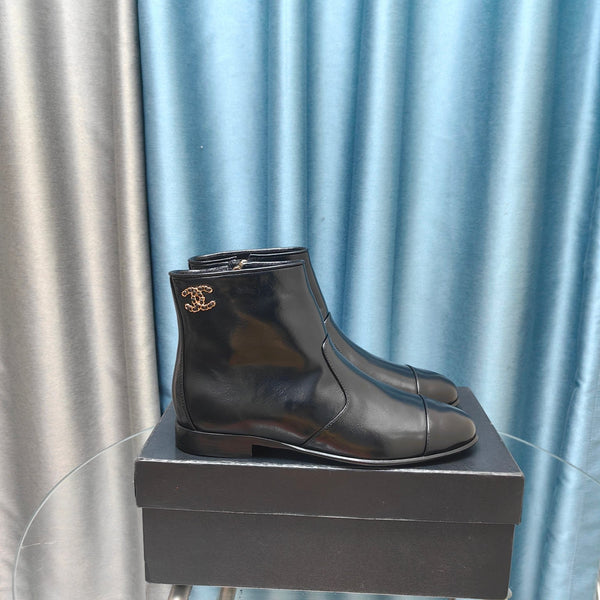 CC Ankle Boots Plain Black Calfskin