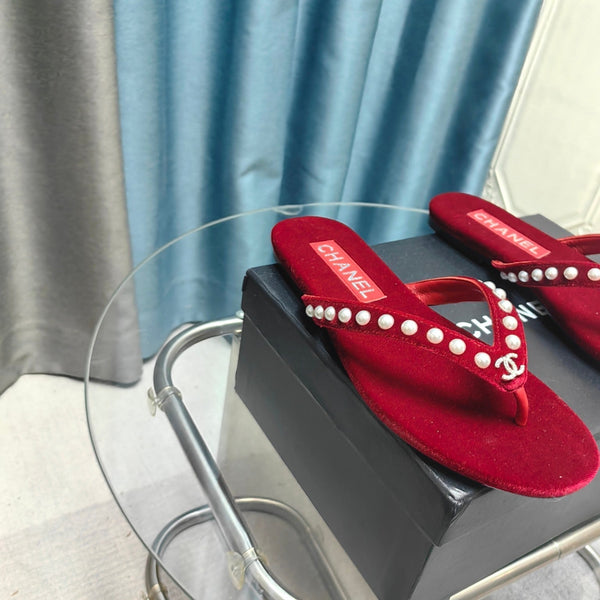 CC Thong Red Velvet Pearl