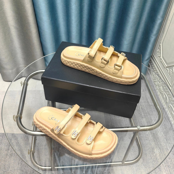 Sandalo CC 25C Triplo Cinturino Pelle di Vitello Beige