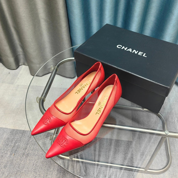 CC Pumps 50 Red Mesh Leather Pointed Toe