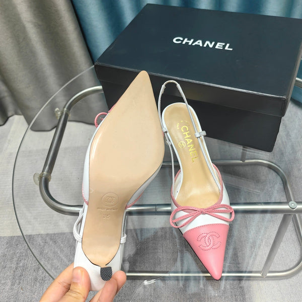 Slingback 50 White Calfskin Pink Satin Pointed Toe