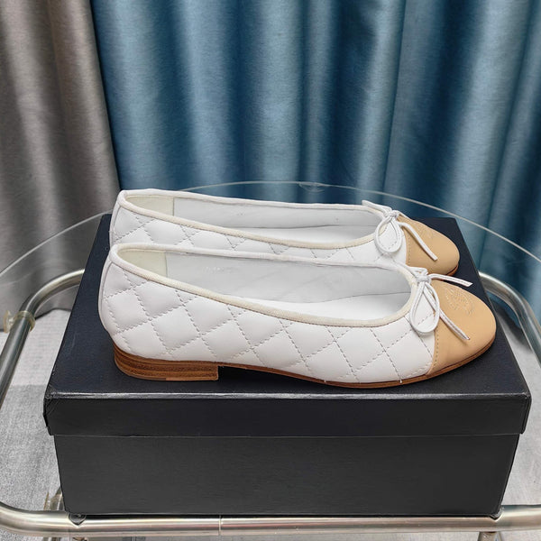 CC 25P Ballerina Bianca Beige Pelle di Vitello Trapuntata