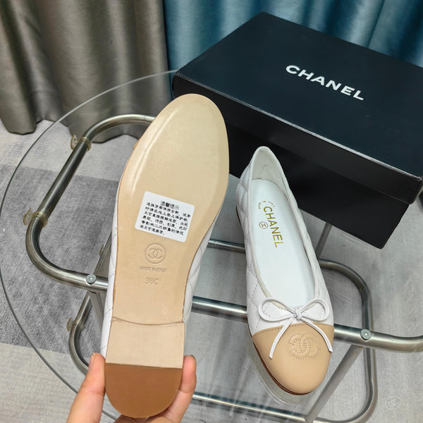 CC 25P Ballerina Bianca Beige Pelle di Vitello Trapuntata