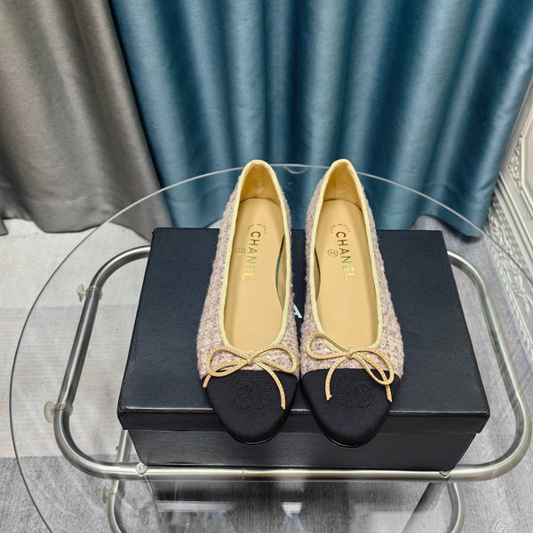 CC 25P Ballet Flat Light Pink Tweed Black Grosgrain