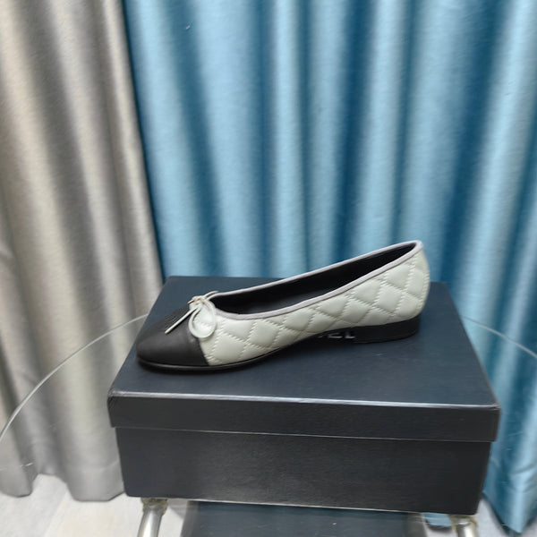 CC 25P Ballet Flat Grey Black Calfskin