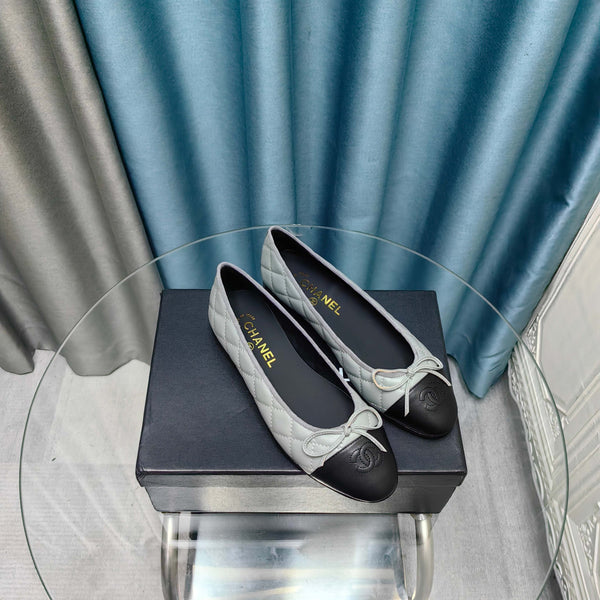CC 25P Ballet Flat Grey Black Calfskin