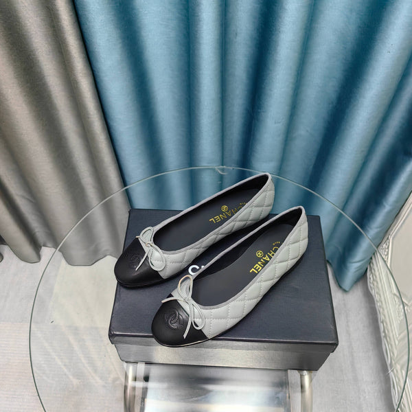 CC 25P Ballet Flat Grey Black Calfskin