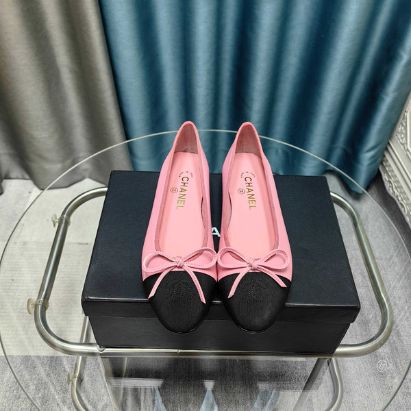 CC 25P Ballet Flat Pink Calfskin Black Grosgrain