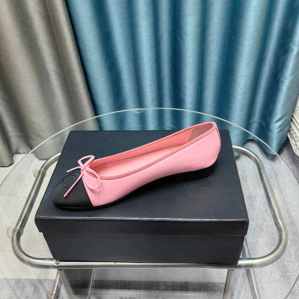 CC 25P Ballet Flat Pink Calfskin Black Grosgrain
