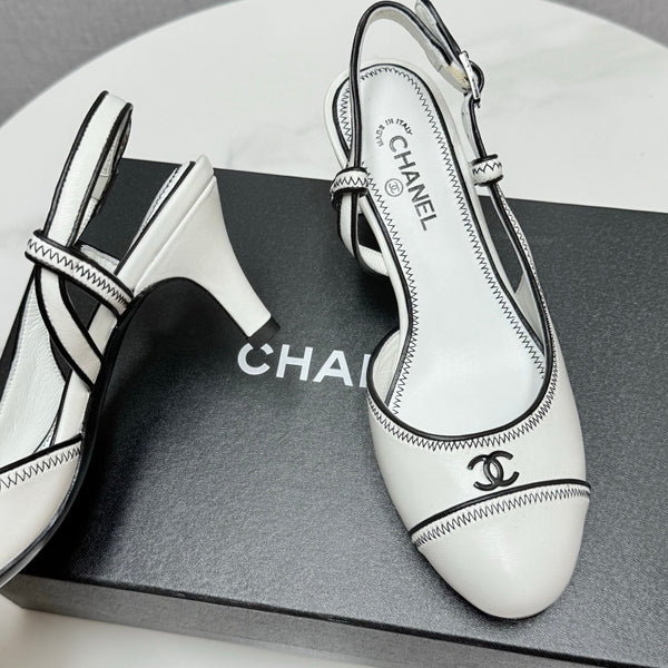 CC 25 Slingback 50mm White Black Sheepskin 368796