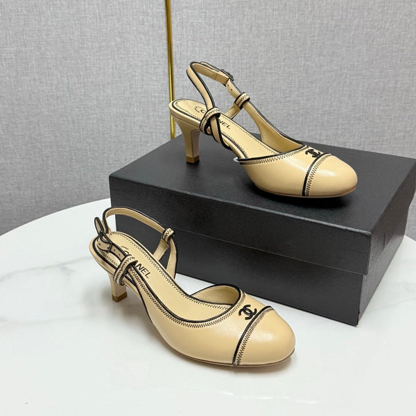 CC 25 Slingback 50mm Beige Black Sheepskin 368798