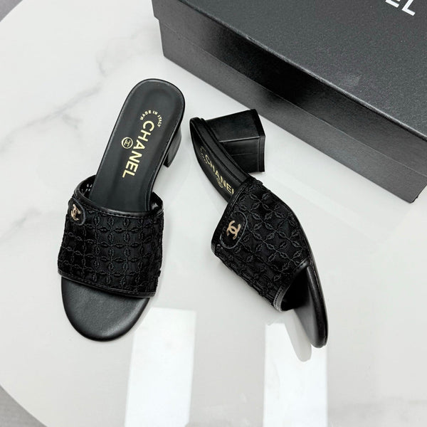 CC 25 Heel Sandals 50m Black Mesh And Sheepskin 368802