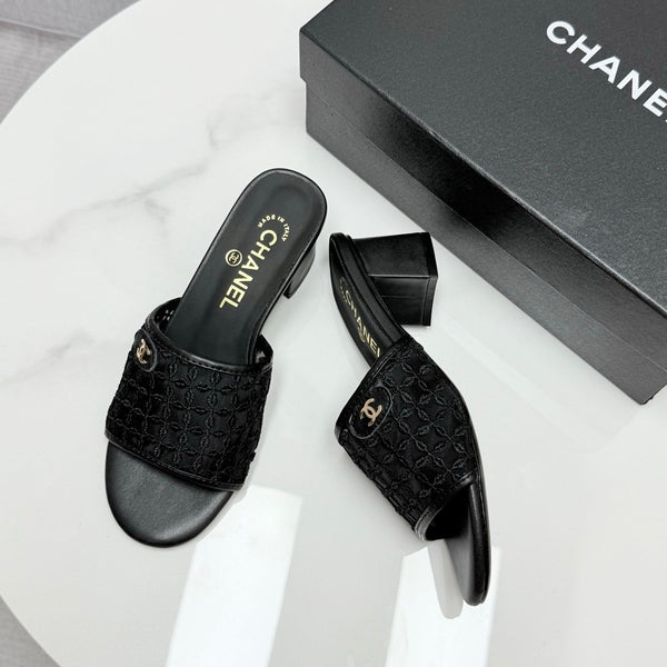 CC 25 Heel Sandals 50m Black Mesh And Sheepskin 368802