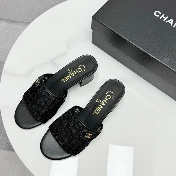 CC 25 Heel Sandals 50m Black Mesh And Sheepskin 368802