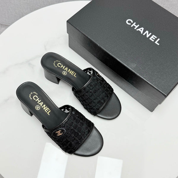 CC 25 Heel Sandals 50m Black Mesh And Sheepskin 368802