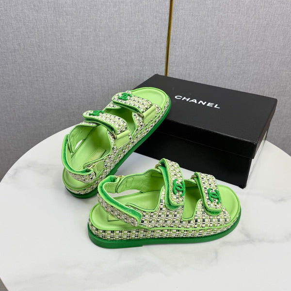 CC Dad Sandal Green Cream Tweed Sheepskin 620120