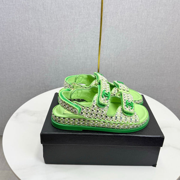CC Dad Sandal Green Cream Tweed Sheepskin 620120