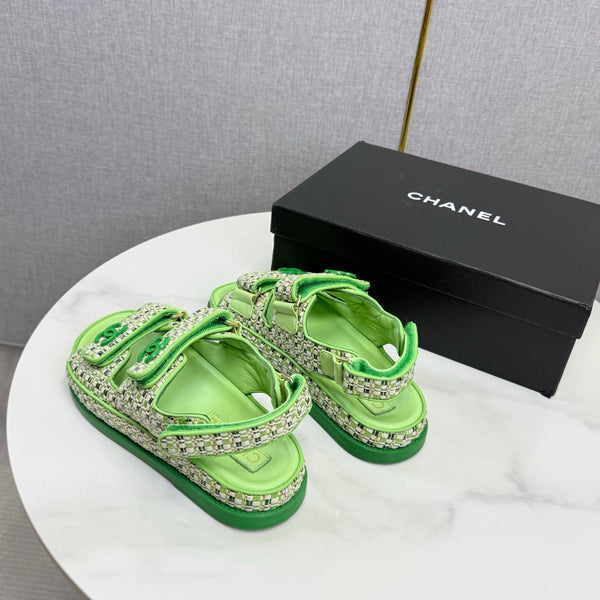 CC Dad Sandal Green Cream Tweed Sheepskin 620120