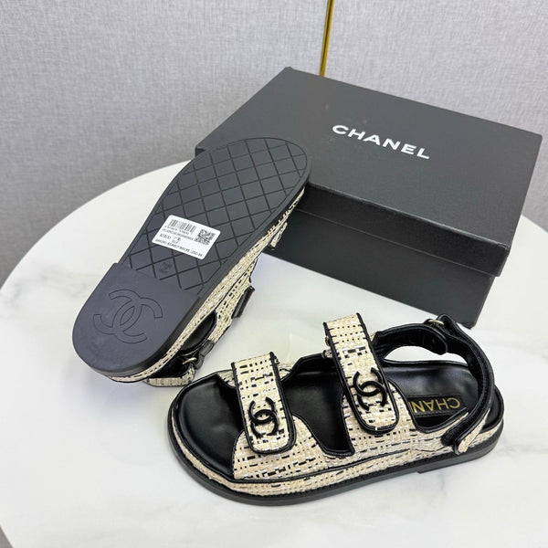 CC Dad Sandal Cream Black Tweed Sheepskin 620123