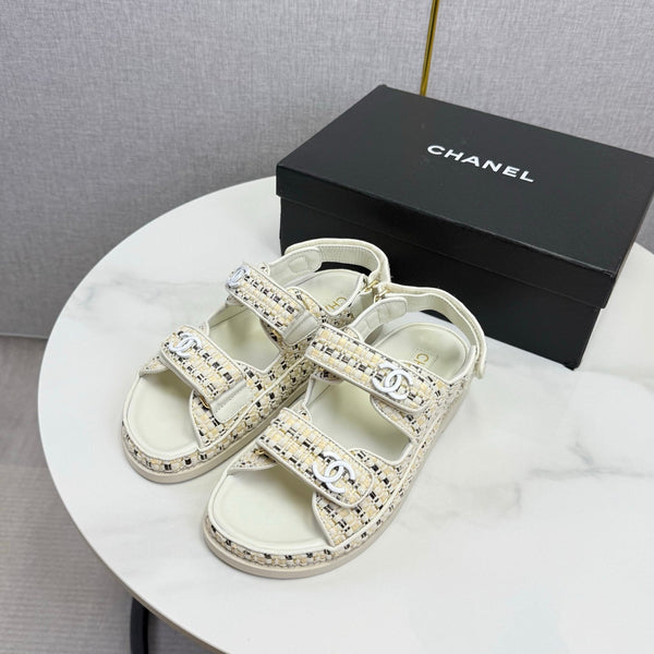 CC Dad Sandal Ivory Black Tweed Sheepskin 620124